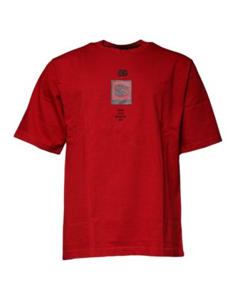 Dolce & Gabbana Mens Red Dg Eye Cotton Crew Neck T-Shirt