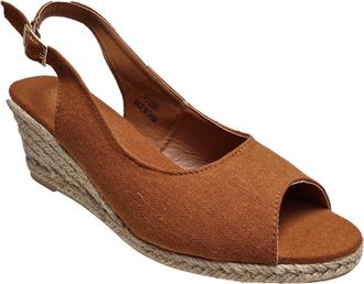 TOSH Ladies Canvas Wedge Sandals Slingback Buckle Adjustable Jute Sole Peep Toe Summer Comfort Shoes (Tan, UK Footwear Size System, Adult, Women, Numeric, 