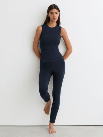 Reiss Navy High-waisted Full-length Leggings, XS