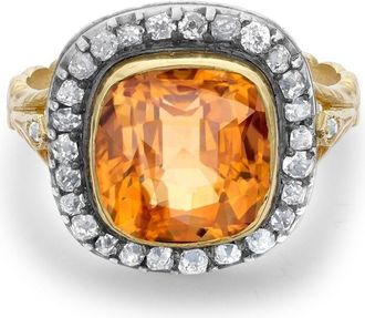 Pragnell pre-owned 18kt yellow gold Victorian topaz and diamond ring - women - 18kt Yellow Gold/Diamond/Topaz - K - Orange