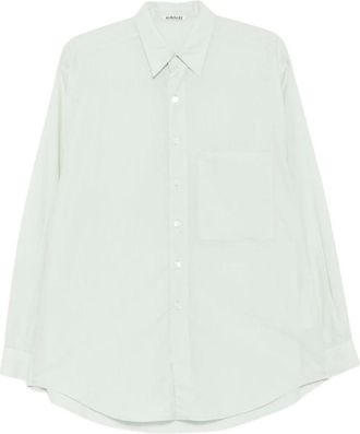 Auralee Casual Shirts, male, Green, Size: 2XL Super Fine Cotton Lawn Shirt