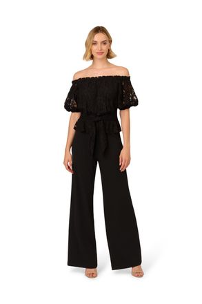 Adrianna Papell Womens Lace And Crepe Jumpsuit - Black - Size 8 UK