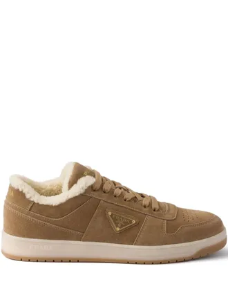 Prada Downtown suede sneakers - men - Suede/Rubber/Lamb Shearling - 9.5 - Neutrals