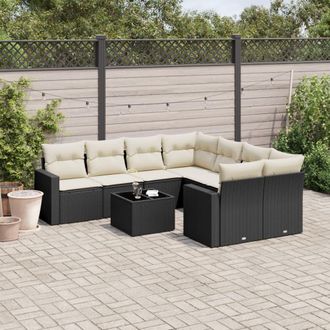 vidaXL Set De Sof&aacute;s De Jard&iacute;n 8 Piezas Y Cojines Rat&aacute;n Sint&eacute;tico Negro Vidaxl