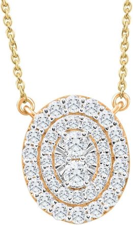 Pompeii3 85Ct Oval Diamond Halo Pendant Womens Yellow Gold Necklace 14mm Tall Lab Grown