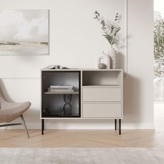 Dmora Aparador Caravino, C&oacute;moda 2 Cajones, 2 Estantes, Apertura Abatible, Deslizante, 100x40x80h Cm Beige