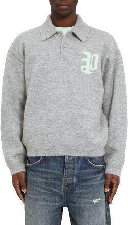 Purple Relaxed Fit Intarsia Logo Polo Sweater in Grey at Nordstrom, Size Xx-Large