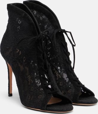 Gianvito Rossi Suede-trimmed lace pumps
