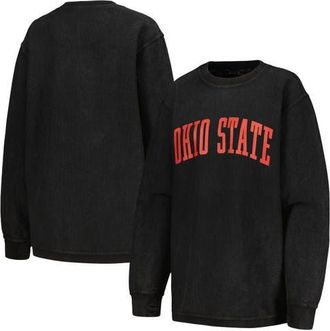 Pressbox Womens Pressbox Black Ohio State Buckeyes Comfy Corded Vintage Wash Basic Arch Pullover Sweatshirt at Nordstrom, Size X-Large