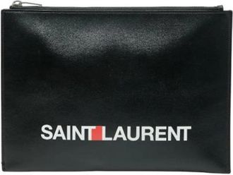 Saint Laurent Pre-owned Clutches, female, Black, Size: ONE SIZE Pre-owned Leather Pouch