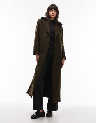 AllSaints Millie - Cappotto sartoriale stile militare kaki con colletto rimovibile-Verde