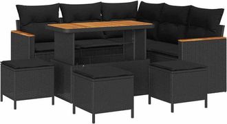 vidaXL Conjunto De Sof&aacute; De Jard&iacute;n Con Coj&iacute;n Negro Polirat&aacute;n Vidaxl