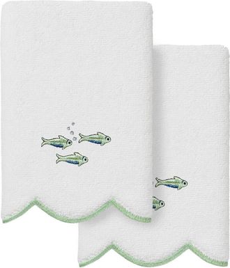Linum Home Textiles 100% Turkish Cotton Fish School Scallop 2Pc Embellished Fingertip Towel Set