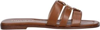Twinset Leren Slippers - Dames - Sandalen - Bruin - 37 EU - Leer - Schoenen