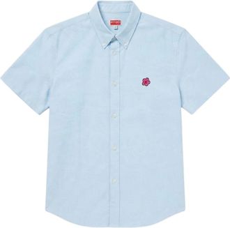Kenzo Camisa Oxford de manga corta Boke Flower - Blouses & Shirts - Mujer - Azul - XL