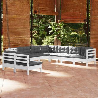 vidaXL Muebles De Jard&iacute;n 9 Pzas Y Cojines Blanco Madera Maciza De Pino Vidaxl