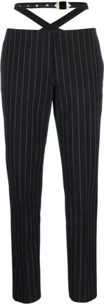 The Attico Blauwe Slim Pinstripe Broek - Dames - Slim Fit Broeken - Blauw - S - Polyester - Broeken