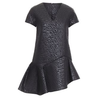 Msgm black tiger stripe neoprene asymmetric flounce mini dress IT42 M