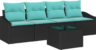 vidaXL Juego De Sof&aacute; 5 Uds. 3-n&uacute;mero De Plazas Negro Y Turquesa Vidaxl