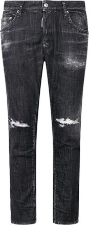 Dsquared2 Slim Fit Distressed Black Wash Jeans with Classic Five-Pocket Styling