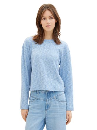 Tom Tailor Denim Rundhalsshirt TOM TAILOR DENIM, Damen, Gr. XL (42), blau (blau wei&szlig; melange), Stoff, Obermaterial: 82% Polyester, 16% Viskose, 2% Elasthan, meliert, c