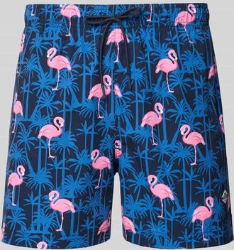 Jack & Jones Badehose im Allover-Look Modell MAUI VIBES NOVELTY in Dunkelblau, Gr&ouml;&szlig;e XL