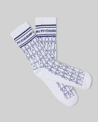 Psycho Bunny Mens Kace Bunny Pattern Sport Sock 100 WHITE / O/S
