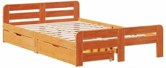 vidaXL Estructura De Cama Sin Colch&oacute;n Madera Maciza Marr&oacute;n 135x190 Cm Vidaxl