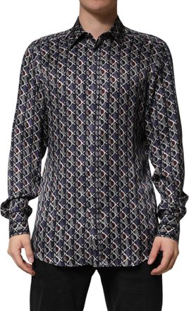 Dolce & Gabbana Multicolor Patterned Collared Gold Men Dress Shirt Silk
