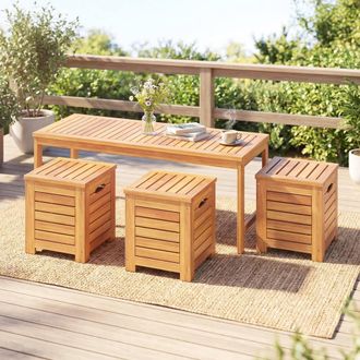 Costway Costway 4PCS Outdoor Bench &Storage Box Set Acacia Wood Patio Bench&Deck Boxes in Natural