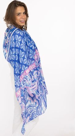 Zwillingsherz Schal ZWILLINGSHERZ Happiness is all we need, Damen, royalblau, Web, Obermaterial: 100% Polyester, Modet&uuml;cher Schal, Florales Mustermix, transparent