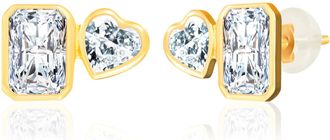 MAX + STONE Solid 10K Yellow Gold Emerald and Heart Cut Cubic Zirconia Stud Earrings