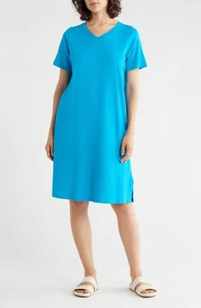Eileen Fisher V-Neck Organic Cotton T-Shirt Dress in Oahu Blue at Nordstrom Rack, Size Xx-Small
