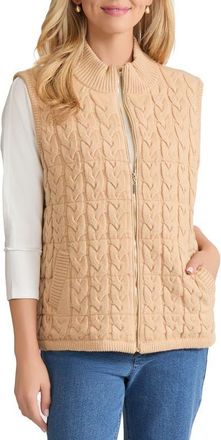 Jones New York Zip Front Cable Sweater Vest in Cafe Au Lait at Nordstrom, Size X-Small P