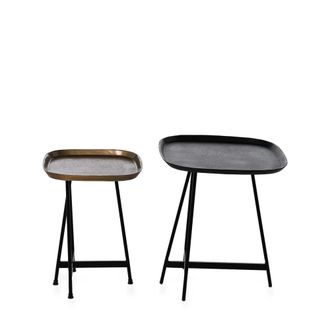 Koketto Home Set 2 mesas auxiliares con tapas de aluminio y patas de hierro