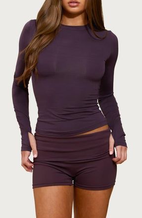 Edikted Lannie Long Sleeve Crop Top in Plum at Nordstrom, Size X-Small