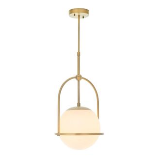 Loops Antique Brass Ceiling Pendant Light - Opal Glass Shade - Single Bulb Fitting in Clear