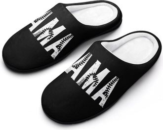 Generic MAMA Baseball Mens House Slippers Memory Foam Washable Cotton Slip on Home Shoes