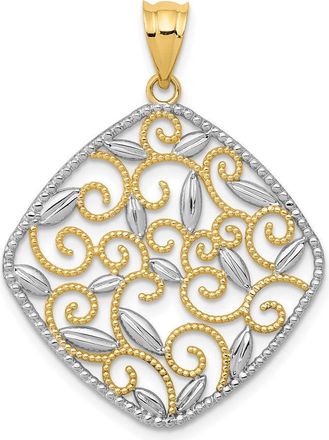 Diamond2Deal 14k Yellow Gold Rhodium Diamond-Cut Filigree Swirl Pendant