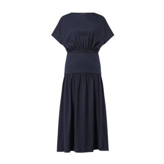 Fabiana Filippi Kleedjes, Dames, Blauw, S, Elegante Jurk met Brede Taille
