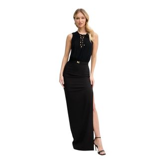 Elisabetta Franchi Jurk van cr&ecirc;pe stof met veters van georgette stof - Dames - Jurken - Zwart - Maat: XS Viscose