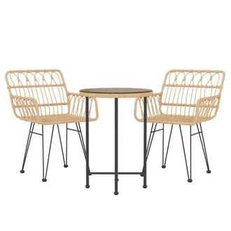 Berkfield Home Beautiful 3 Piece Garden Dining Set Poly Rattan in Light Tan