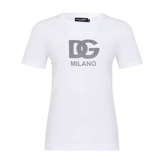 Dolce & Gabbana T-Shirts, female, White, XS, Casual Cotton T-Shirt in Black