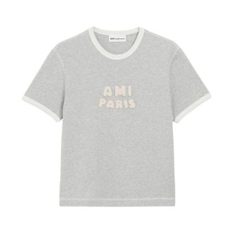 Ami T-Shirts, male, Gray, Size: XL Logo Patch T-Shirt