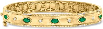 Ross-Simons Emerald and. Diamond Bangle Bracelet in 18kt Gold Over Sterling