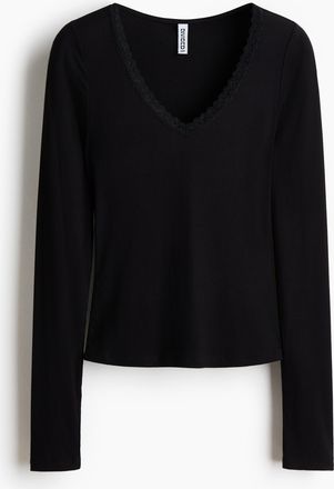 H&M Jerseyshirt mit Spitzenborte - Schwarz
