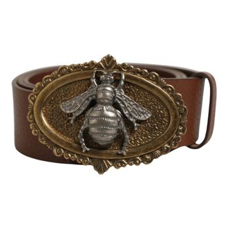 Dolce & Gabbana Accessoires, Dames, Bruin, ONE Size, Leer, Bee Accent Metal Buckle Belt