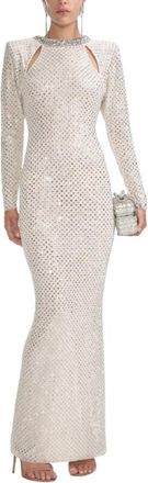 Self Portrait Cream Crystal Embellished Maxi Dress Size M