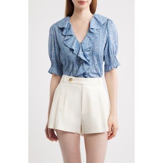 D&ocirc;en Henry Floral Print Ruffle Top in Blue Garden Bloom at Nordstrom, Size X-Small