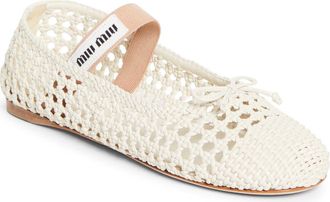 Miu Miu Woven Mary Jane Ballet Flat in White at Nordstrom, Size 10.5Us